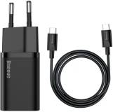 Зарядка Baseus Super Si Quick Charger QC3.0+PD3.0 25W Type-C 3A + Type-C to Type-C 3A 1m Black 6953156206021