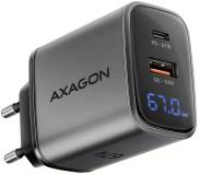 Зарядка AXAGON 1xUSB-C PD67W + 1xUSB QC4+ PPS display gray ACU-PQ67D