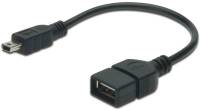 Кабель Digitus Адаптер USB 2.0 (AF/miniB 5pin) OTG 0.2м, Black/Черный, bulk AK-300310-002-S