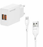 Зарядка Grand-X 2xUSB 5V 2.4A + cable USB to USB-C white CH-15WT