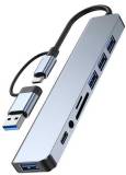 Разветвитель Dynamode USB-C/A 8-in-1 1xUSB-C + 1xUSB 3.0 + 3xUSB 2.0 + 3 BYL-2218TU
