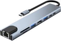 Разветвитель Dynamode USB-C 8-in-1 HDMI 4K30Hz + 1xRJ45 + 1xUSB 3.0 + 1x BYL-2017L