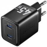 Зарядка Vention 2xUSB-C PD45W GaN black FEFB0-EU