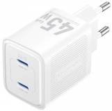 Зарядка Vention 2xUSB-C PD45W GaN white FEFW0-EU