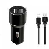 Зарядка XO TZ09 2.4A/2 USB + cable lightning Black XO-TZ09L-BK
