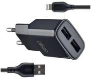 Зарядка XO L92C (2USB/2.4A) + USB - Lightning Чорний XO-L92C-L