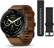 Часы Garmin Venu 4 (45mm), Black w/ Slate + Leather, GPS смарт 010-03014-03