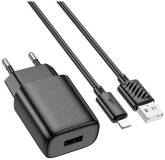 Зарядка HOCO C134A Solid USB + cable USB to Lightning Black 6942007621311