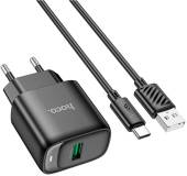 Зарядка HOCO C140A Smart USB QC3.0 + cable USB to USB-C Black 6942007627825