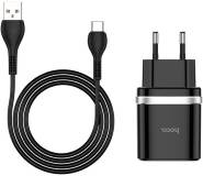 Зарядка HOCO C12Q Smart USB QC3.0 + cable USB to USB-C 18W Blac 6931474716293