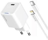 Зарядка ColorWay C101D GaN Mini 20W PD PPS USB-C + cable USB-C to L CW-CHS059PDL-WT