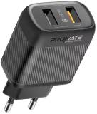 Зарядка Promate 18W 2xUSB-A biplug-qc3.eu-bk