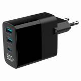 Зарядка Gembird 2хUSB-A (QC3.0 18W) + 1хType-C (PD20W) LCD black TA-UC-PDQC30LCD-BK-02