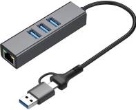 Разветвитель Dynamode USB 3.0 Type-C/Type-A to RJ45 Gigabit Lan, 3*USB 3 DM-AD-GLAN-U3