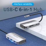 Разветвитель Vention USB3.1 Type-C --> USB 3.0x3/SD/TF/PD 100W Hub 6-in TNHHB