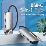 Разветвитель Vention USB3.1 Type-C --> USB 3.0x4/PD 100W Hub 5-in-1 TNBHB