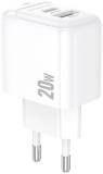 Зарядка BOROFONE BAS44A 1xUSB-C PD20W + 1xUSB QC3.0 white 6941991113840