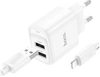 Зарядка HOCO C141A 2xUSB + cable USB to Lightning white 6942007627870