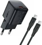 Зарядка ACEFAST USB-C PD20W GaN + cable USB-C to USB-C black 6974316286509