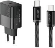 Зарядка ESSAGER USB-C PD30W + cable USB-C to USB-C 60W black E30JSB1-SYTT1-T