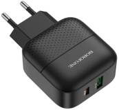Зарядка BOROFONE BA46A Premium 1xUSB-C PD + 1xUSB QC3.0 18W Black 6931474727336