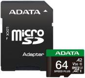 Флеш-карта ADATA 64GB microSD class 10 UHS-I U3 V30 A2 Speed Plus UD64GUI3V30A2SP-RA1