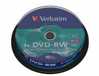 Подробнее о Verbatim DVD-RW Disk 4x 4.7G CakeBox 10 Matt Silver 43552