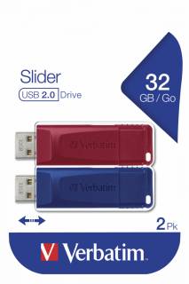 Флешка Verbatim Store'n'Go 2x32GB Slider Red/Blue USB 2.0 49327