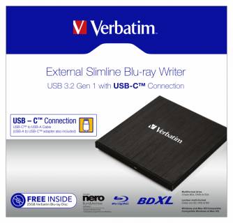 Оптический привод Verbatim External SlimLine Blu-Ray Writer USB 3.2 Black 43889