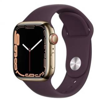 Часы Apple Watch Series 7 GPS + Cellular, 45mm Gold Stainless Steel Case with Dark Cherry Sport Band MKJX3