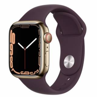 Часы Apple Watch Series 7 GPS + Cellular 41mm Gold Stainless Steel Case with Dark Cherry Sport Band MKHY3, MKHG3