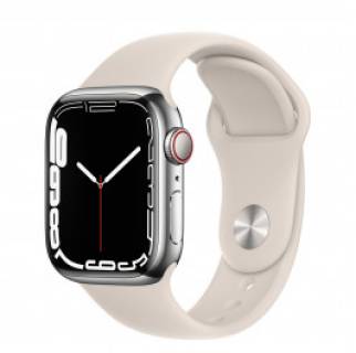 Часы Apple Watch Series 7 GPS + Cellular 41mm Gold Stainless Steel Case with Dark Cherry Sport Band MKHY3, MKHG3