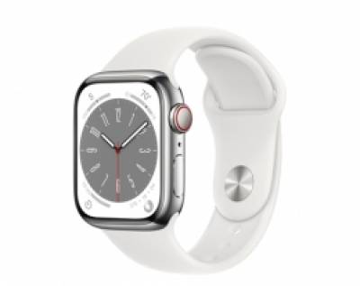 Часы Apple Watch Series 8 GPS + Cellular 41mm Silver Stainless Steel Case with White Sport Band - S/M MNV73, MNJ53