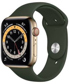 Часы Apple Watch 6 4G 44mm Gold Stainless Steel Case w. Cyprus Green Sport B. M07N3/M09F3