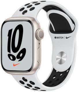 Часы Apple Watch Nike Series 7 GPS 45mm Starlight Aluminum Case w. Pure Platinum/Black MKNA3