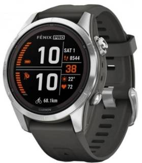 Часы Garmin Fenix 7S Pro Solar Silver w. Graphite Band 010-02776-00/01