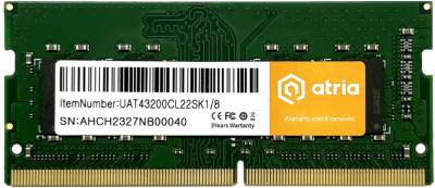 Оперативная память ATRIA So-Dimm DDR4 8GB 3200MHz CL22 UAT43200CL22SK1/8