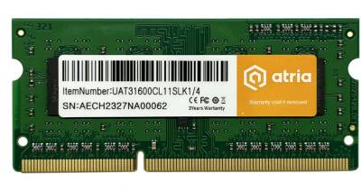 Оперативная память ATRIA So-Dimm DDR3 4GB 1600MHz CL11 UAT31600CL11SLK1/4