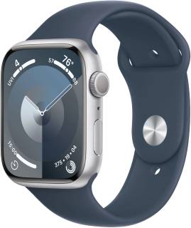 Часы Apple Watch Series 9 GPS 45mm Silver Aluminum Case with Storm Blue Sport Band - S/M MR9D3
