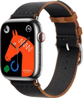 Часы Apple Watch Hermès Series 9 GPS + Cellular 45mm Space Black Stainless Steel Case with Noir/Gold Twill Jump Single Tour MRQQ3+MTHH3
