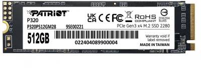 Накопитель Patriot P320 512GB M.2 2280 NVMe PCIe Gen3 x4 TLC P320P512GM28