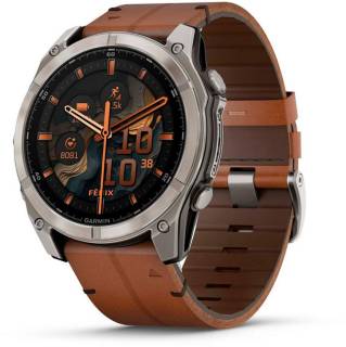 Часы Garmin Fenix 8 51mm AMOLED Sapphire Carbon grey DLC w. Chestnut Leather Band 010-02905-40
