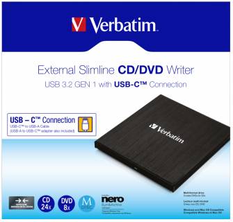 Дисковод Verbatim Slimline CD/DVD±RW WRITER USB 3.2 Gen1/ USB-C 43886