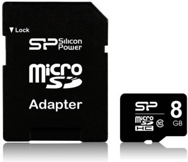 Флеш-карта Silicon Power MicroSDHC 8GB + adapter SP008GBSTH010V10SP