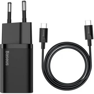 Зарядка Baseus Super Si Quick Charger QC3.0+PD3.0 25W Type-C 3A + Type-C to Type-C 3A 1m Black 6953156206021