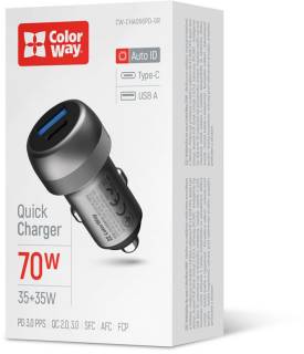 Зарядка ColorWay USB-C PD35W + USB QC3.0 car adapter CW-CHA066PD-GR