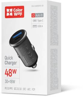 Зарядка ColorWay USB-C PD30W + USB QC3.0 car adapter CW-CHA065PD-GR