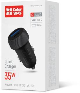 Зарядка ColorWay USB-C PD35W + USB QC3.0 car adapter CW-CHA064PD-BK