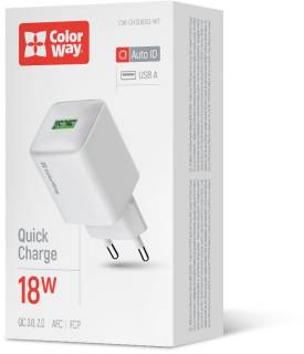 Зарядка ColorWay USB QC3.0 18W white CW-CHS063Q-WT