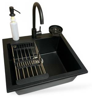Мойка Adamant Univer чорний + змішувач + дозатор + ополіскувач с 4824296106603